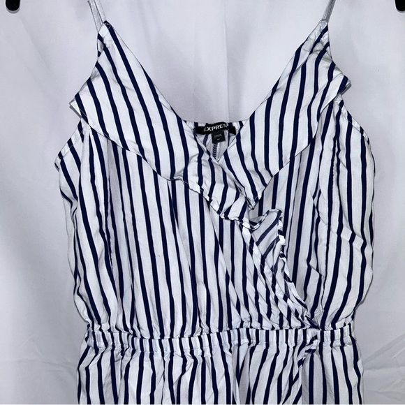Express Dress Mini Stripe V-neck Wrap Dress Sleeveless Thin Straps Elastic Waist - Picture 2 of 12